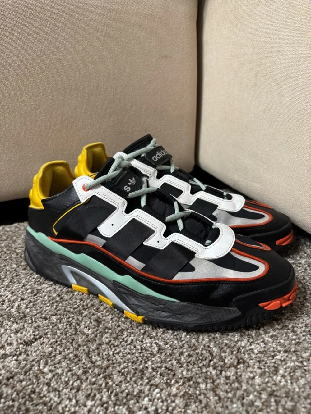 adidas Men's Black White Yellow Multi-Color Athletic Sneakers - Picture 4 of 4